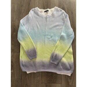 525 America Crewneck Pullover Ombré Blue Yellow Knit Sweater Women's Size Large